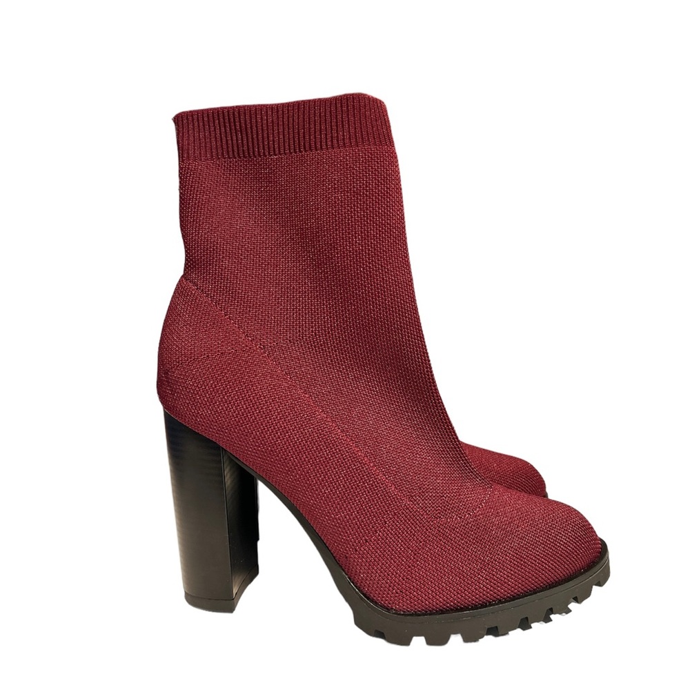- - Shoe dazzle Minetta Maroon stretchy textile pull up platform booties N…